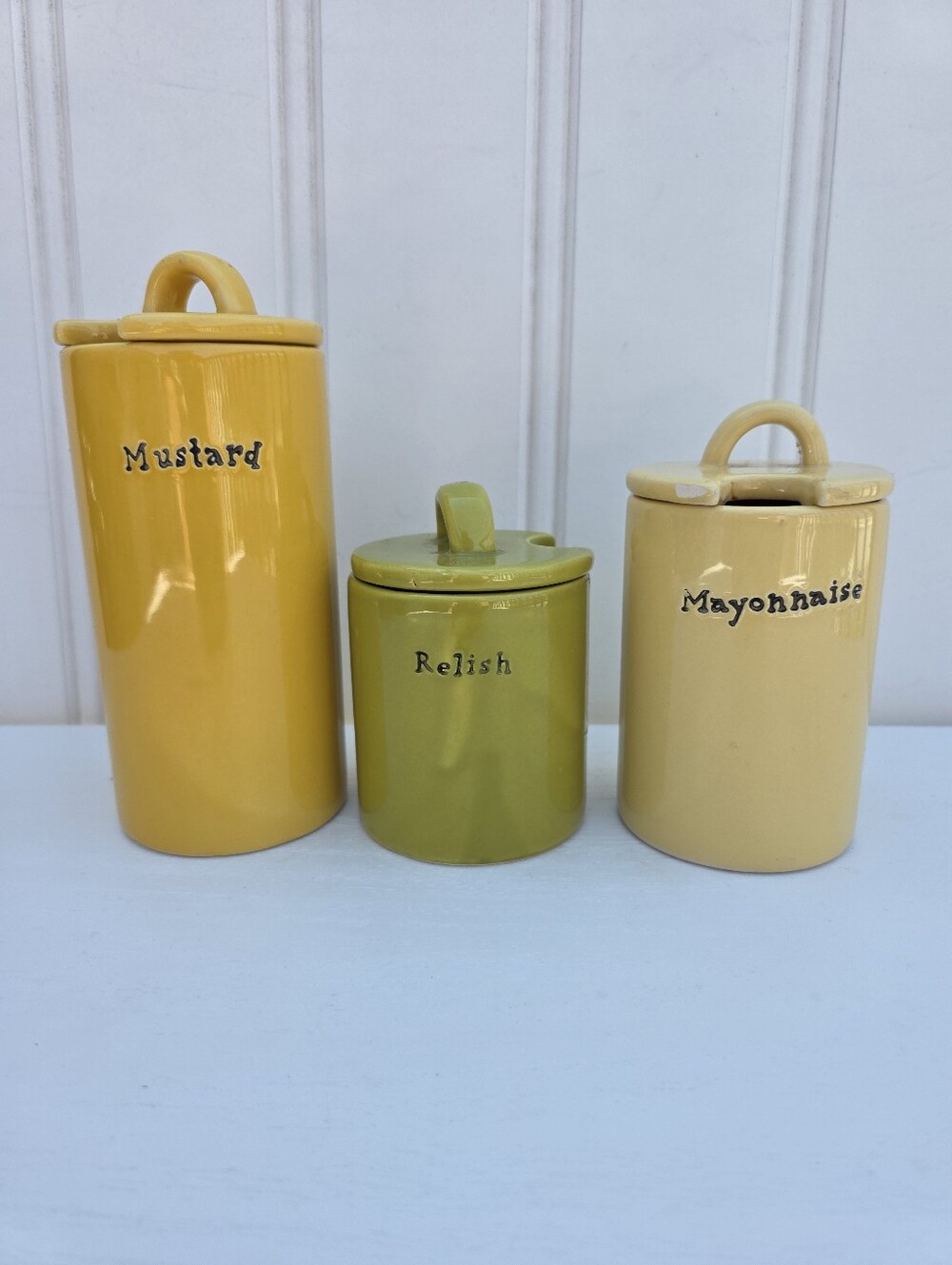 Pottery Barn Ceramic BBQ Condiment Jars Set of 3